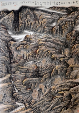 Contemporary Artwork by Liu Yuzhu - Setting Sun over the Rocky Mountain