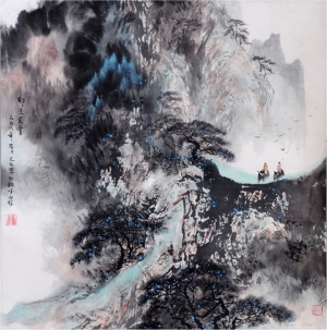 Contemporary Artwork by Liu Yuzhu - Morning Fog over Qilian Mountain