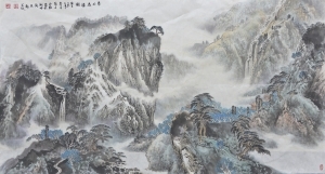 Contemporary Artwork by Liu Yuzhu - Plunging Waterfall from the Green Mountain