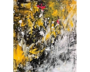 Contemporary Oil Painting - Black White Yellow