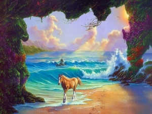 horse by the waves  - Contemporary Oil Painting Art