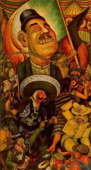 Carnival of mexican life dictatorship 1936 - Contemporary Various Paintings Art